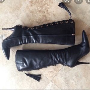 2000 vintage ICONIC YSL LEATHER STILETTO BOOTS